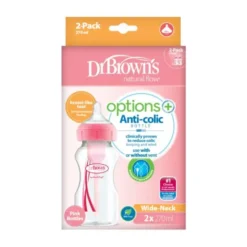 Dr. Brown's Options+ Anti-colic Brede Halsfles Duopack Roze 270 ml