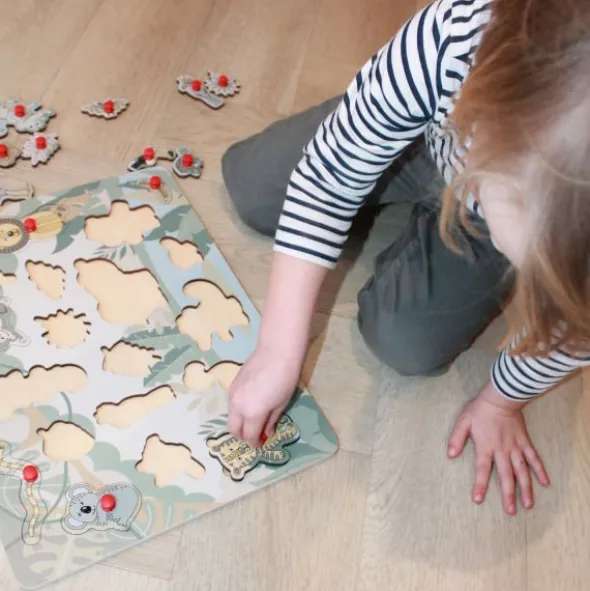 Jep! Kids Houten Knopjespuzzel - Jungle - Multicolor