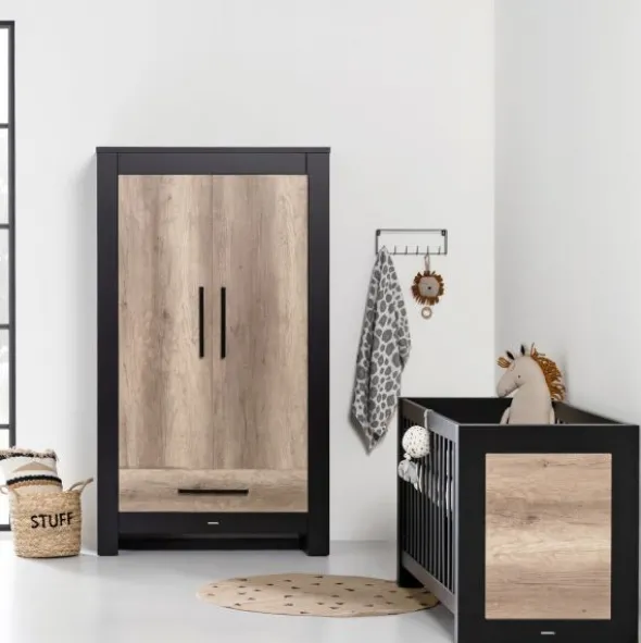 Kidsmill Long Island Kledingkast 2-Deurs Zwart / Oldwood