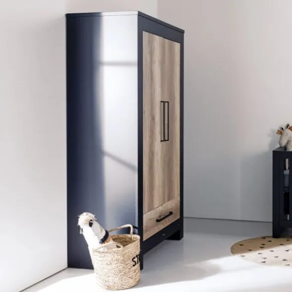Kidsmill Long Island Kledingkast 2-Deurs Zwart / Oldwood