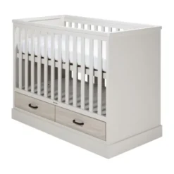Kidsmill Newport Ledikant 60 x 120 cm - Incl. Zwarte Grepen - Oatmeal / Eiken