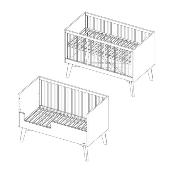 Kidsmill Sixties Babybed Wit Mat / Walnoot 70 x 140 cm