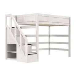 Life Time Hoogslaper Deluxe - White Wash - 177 cm - 120 cm - Met Trapkast