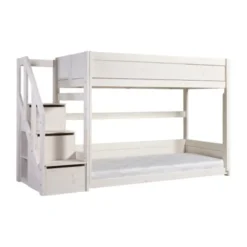 LIFETIME Kidsrooms Laag Stapelbed Met Trapkast -Whitewash - Rolbodem