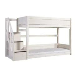LIFETIME Kidsrooms Laag Stapelbed Met Trapkast - Whitewash - Luxe Lattenbodem
