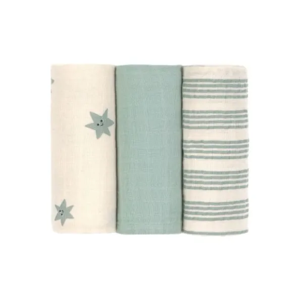 Lässig Tiny Team Swaddle & Burp Doeken - 3 Stuks - 60 x 60 cm - Granite Green