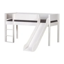Manis-h Combinatie Halfhoogslaper Met Lattenbodem En Glijbaan - LOKE - 90x200 cm