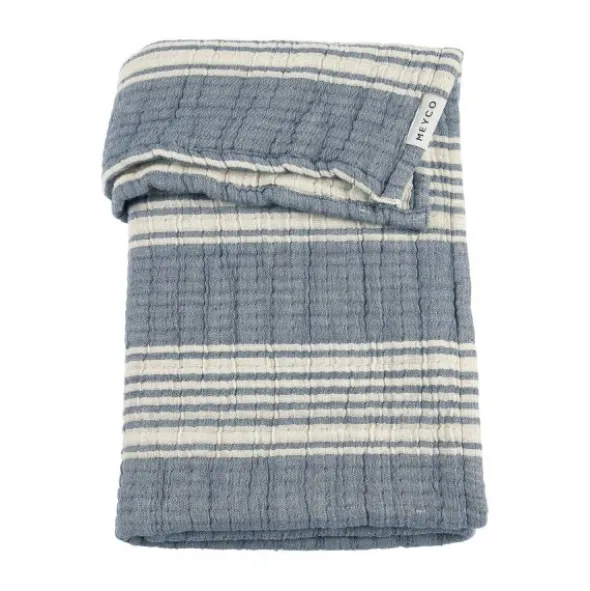 Meyco Ledikantdeken - Hydrofiel Jacquard Stripe - Indigo - 100x150 cm