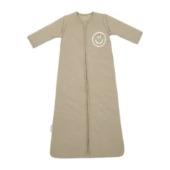 Meyco Slub Baby Slaapzak met Smile Applicatie en Afritsbare Mouwen - Taupe/Offwhite - 110 cm