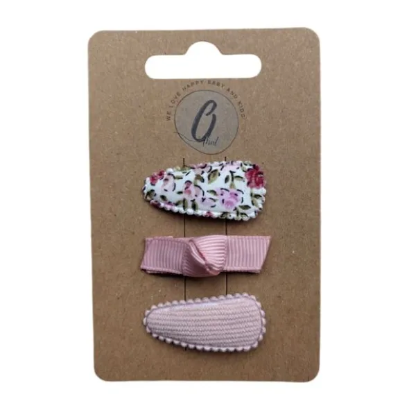 Ootje Kadootje Babyhaarclipjes - Print Roze/Rib Roze - 3 stuks