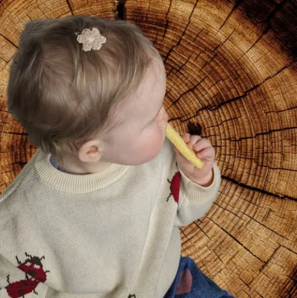 Ootje Kadootje Babyhaarclipjes - Bloem Bruin/Zand Bouclé - 2 stuks