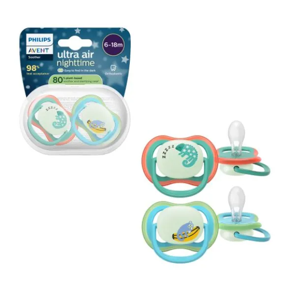 Philips Avent Ultra Air Fopspeen - 6-18 Mnd - 2 Stuks - Plant-based - Glow In The Dark